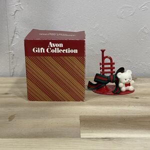 Vintage Avon Teddy Bear Collection Teddy on a Trumpet Red Christmas